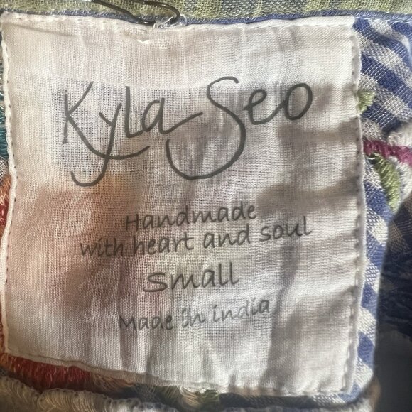 Anthropologie Kyla Seo Women Top Embroidery Shirt Small Size Cotton Floral Plaid - Picture 3 of 11